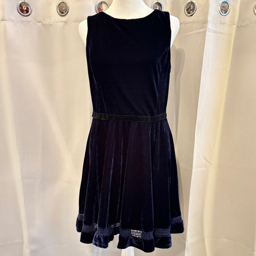 Jodi Kristopher Dress Blue Velvet Fit‎ Flare Juniors 13 Whimsigoth Lace 20117